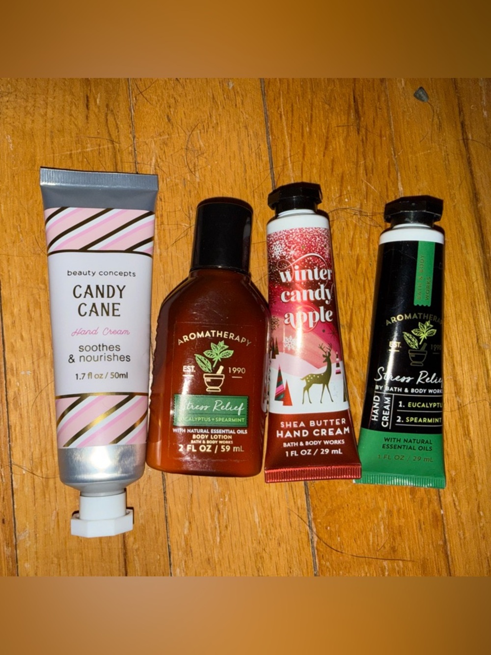 Bath & Body Works Candy Cane, Winter Candy Apple, & Two Stress Relief hand cream